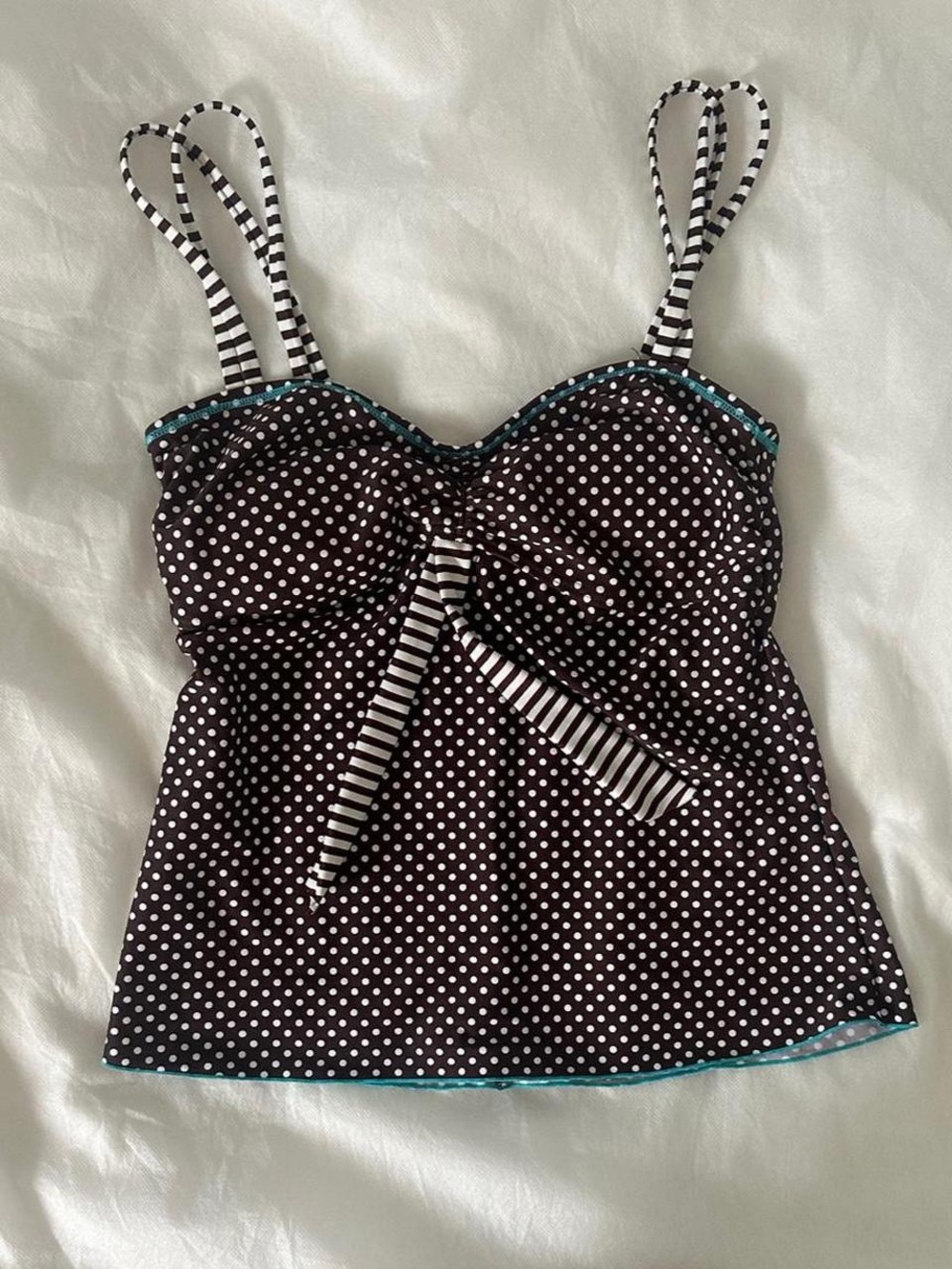 Ocean Dreams Black & White Polka Dot Camisole with Teal Trim